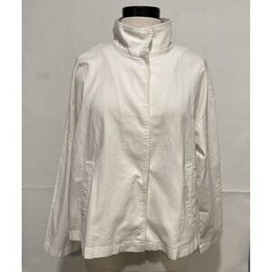 Eileen Fisher Women's LG Org Cotton Hemp Stand Collar White Snap Jacket